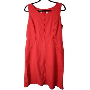 Talbots Coral Linen Cotton Blend Sleeveless Sheath Dress with Lace Trim Size 12